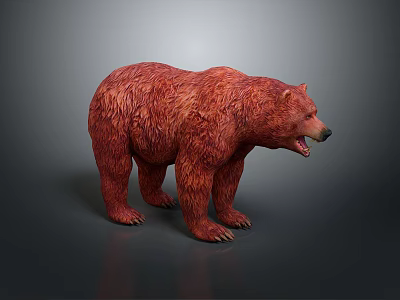 Red Bear Model Standing With Open Mouth And Detailed Fur Texture 3d model