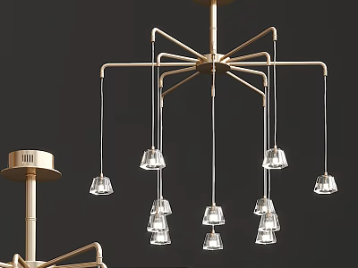 Contemporary Brass Chandelier With Multiple Clear Glass Shades Modern Hanging Design 3d model