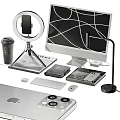Modern Computer Desktop Setup With Monitor Keyboard Mouse Phone Holder Ring Light And Desk Lamp