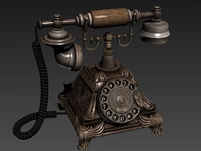 Vintage Telephone With Retro Design Wooden Handle And Metal Rotary Dial 3d model