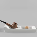 Elegant Decorative Ornament Set With Wooden Pipe White Ceramic Tray And Small Cork Ball Decoration