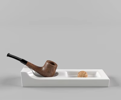 Elegant Decorative Ornament Set With Wooden Pipe White Ceramic Tray And Small Cork Ball Decoration 3d model