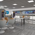 Modern 4S Store Interior With Customer Seating Area Car Display Cabinets And Bright Ceiling Lights