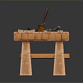 Tranquil Outdoor Landscape With Wooden Table And Vintage Study Items 3d model