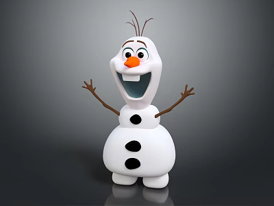 Cheerful Cartoon Snowman Character With White Body Black Buttons And Open Arms 3d model