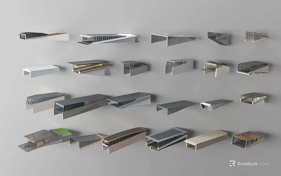 Modern Roadside Facilities With Diverse Architectural Structures For Urban Areas 3d model 