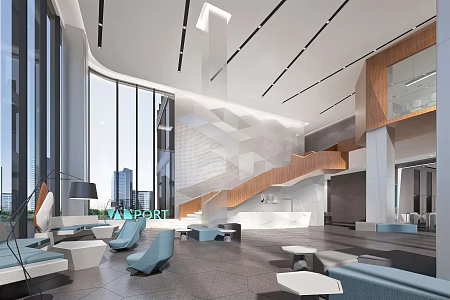 Modern Hall Office Lobby Front Desk 3d model