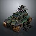 Futuristic Camouflage Tank With Mounted Weapon System Large Tires And Mechanical Design