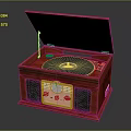 Red Retro Record Player Audio System Featuring Vintage Design Turntable Control Panel And Speakers 3d model