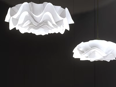 Modern White Chandeliers with Ruffled Wave Design Hanging in Dark Interior 3d model