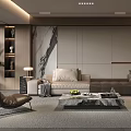 Modern Living Room Interior With Brown L shaped Sofa And Marble Coffee Table