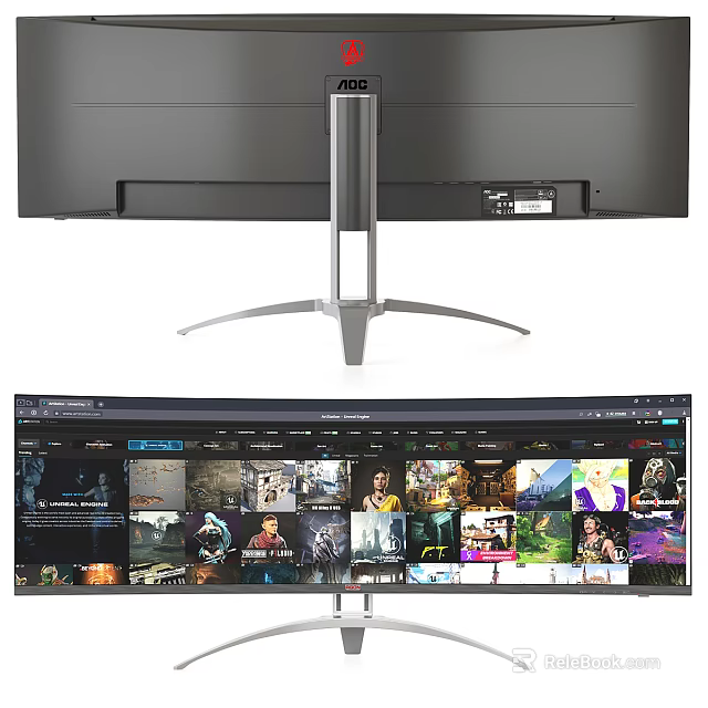 Curved Computer Monitor With Ergonomic Stand Displaying Multiple Windows For Multitasking 3d model 