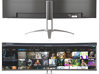 Curved Computer Monitor With Ergonomic Stand Displaying Multiple Windows For Multitasking 3d model