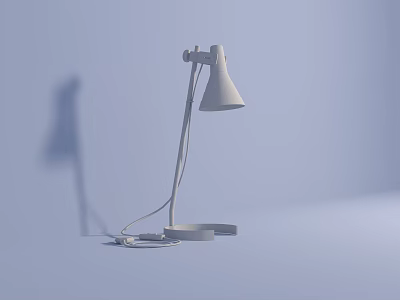 White Minimalist Desk Lamp With Adjustable Arm And Conical Shade 3d model