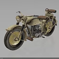 Vintage Motorcycle With Worn Body Yellow Spoked Wheels And Brown Seats