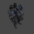 Futuristic Black Biomechanical Robot With Blue Luminous Parts And Heavy Armor