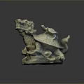 Elegant Traditional Dragon Turtle Metal Sculpture With Ornate Carved Details