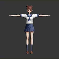 Cute Game Movie Character Wearing Blue White Sailor Uniform With Red Hair And Arms Outstretched