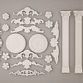 White Decorative Corner Moldings With Floral Patterns Columns And Round Ornaments For Interior Design