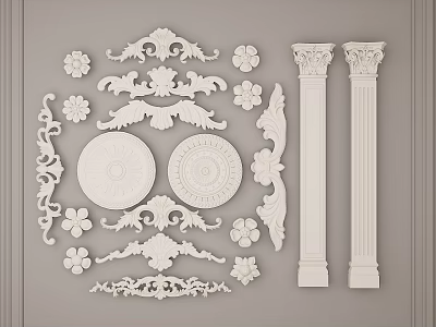 French carved footline Roman column 3d model
