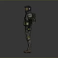 Tactical Combat Character 3D Model Featuring Helmet Glowing Goggles Tactical Vest Camouflage Pants Brown Boots