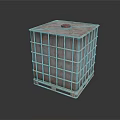 Square Metal Storage Tank With Red Lid And Frame Structure On White Background