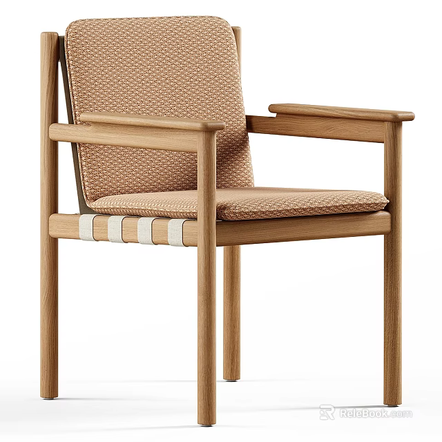 Single Chair With Wooden Frame Woven Seat And Minimalist Modern Design 3d model 
