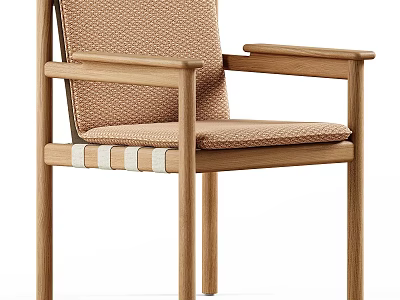 Single Chair With Wooden Frame Woven Seat And Minimalist Modern Design 3d model