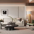 Modern Living Room Interior With Sofa Coffee Table Area Rug And Indoor Plants
