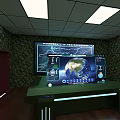 Modern Reading Room with Green Walls Multiple Screens Earth Image and Console Desk