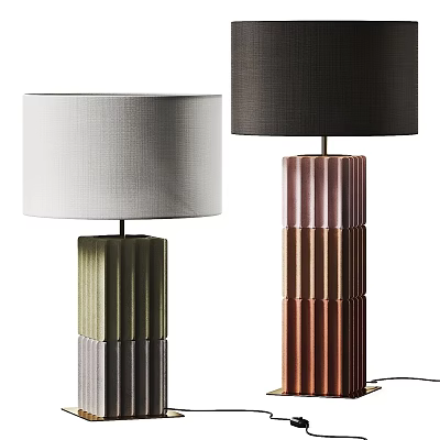 Modern Table Lamps With Colorful Textured Bases And Contrasting Fabric Shades 3d model