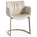 Modern Beige Leather Dining Chair With Curved Back Armrests And Metal Swivel Legs
