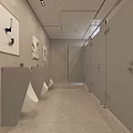 Modern Minimalist Public Toilet Interior With Marble Tiles Urinals Partition Stalls And Elegant Wall Art