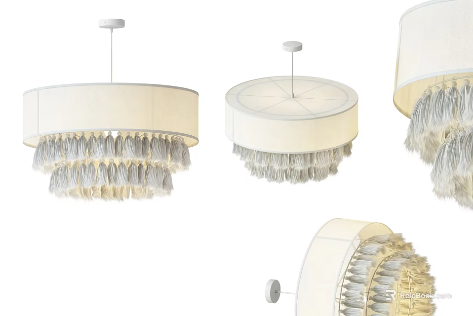 Various Designs of Elegant Fringed Chandeliers With Round Shades For Interior Decor 3d model 