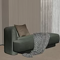 Green Velvet Chaise Lounge With Brown Cushion And Checkered Blanket In Room