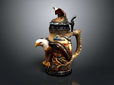 Hand Carved Eagle Sculpture Beer Stein With Landscape Design And Decorative Handle 3d model