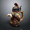 Hand Carved Eagle Sculpture Beer Stein With Landscape Design And Decorative Handle