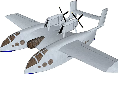 Twin Fuselage Fighter Jet With Propellers Dual Cockpits And Military Design Features 3d model
