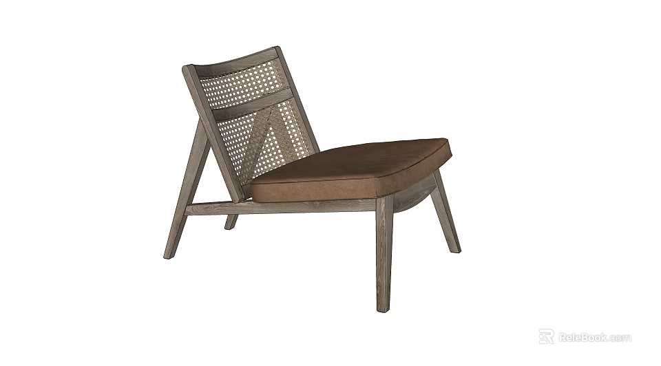 Stylish Wooden Dining Chair with Woven Backrest Brown Padded Seat 3d model 
