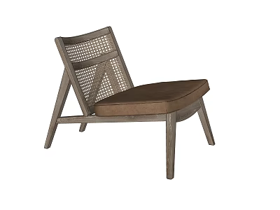 Stylish Wooden Dining Chair with Woven Backrest Brown Padded Seat 3d model