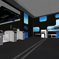 Modern Transportation Hub Interior With Ticket Gates Digital Screens And High Speed Train 3d model