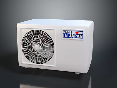 White Outdoor Air Conditioner Unit With Fan Grill Made In Japan 3d model