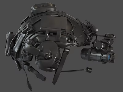 Futuristic Mechanical Helmet With Black Metallic Surface And Integrated Camera Tech Gear 3d model