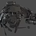 Futuristic Mechanical Helmet With Black Metallic Surface And Integrated Camera Tech Gear 3d model