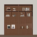Dark Brown Wooden Bookcase With Multiple Shelves Books Photo Frames Decorative Items And Drawers