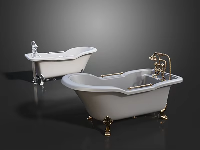 Vintage Freestanding Bathtubs With Gold Faucets And Brass Claw Feet Design 3d model
