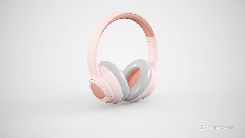 Pink Over Ear Headphones With Soft Ear Cushions And Adjustable Headband 3d model 