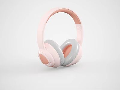 Pink Over Ear Headphones With Soft Ear Cushions And Adjustable Headband 3d model