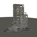 Collapsed Building Structure With Concrete Debris And Broken Floors 3d model