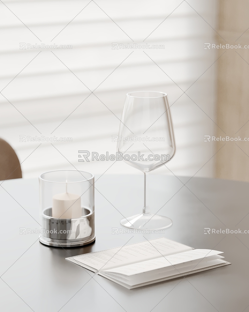 Ornaments combination goblet candle water cup book notebook kitchen utensils 3d model